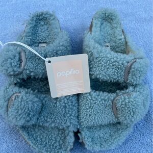 PAPILLIO by BIRKENSTOCK Arizona Big Buckle Shearling Sandals Blue Size 38